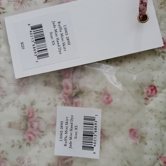 Loveshackfancy ruffle mini skirt JADE MIST HAND DYE green XS - Picture 10 of 10